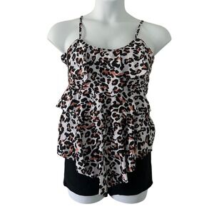 Women's Two-Piece Tankini Boy Short Animal Leopard Print Ruffle Swimsuit XL NWOT